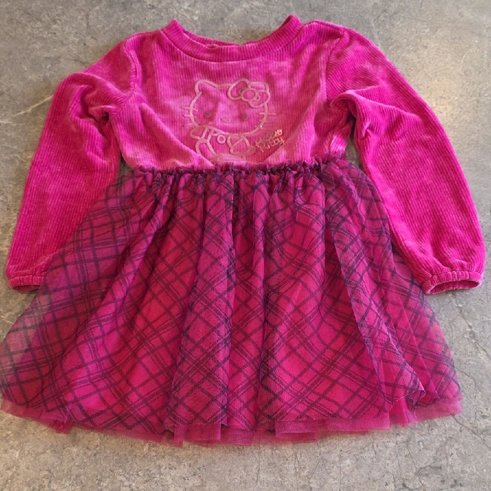 (J45) Hello Kitty Pink Plaid Kids Casual Dress S(6/6x)
